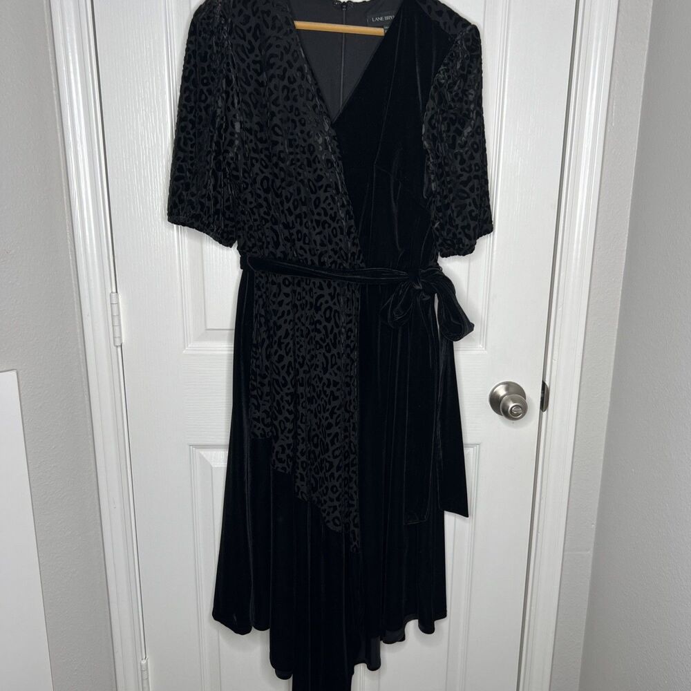 Lane Bryant Velvet Burnout Black Leopard Print Midi Dress Size 14/16 Puff Sleeve